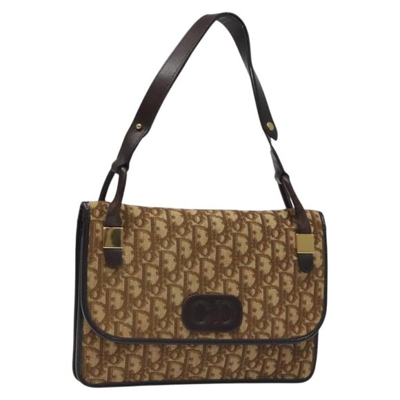 Christian Dior Trotter Canvas Shoulder Bag Brown Gold Auth 126371 - Picture 1 of 16